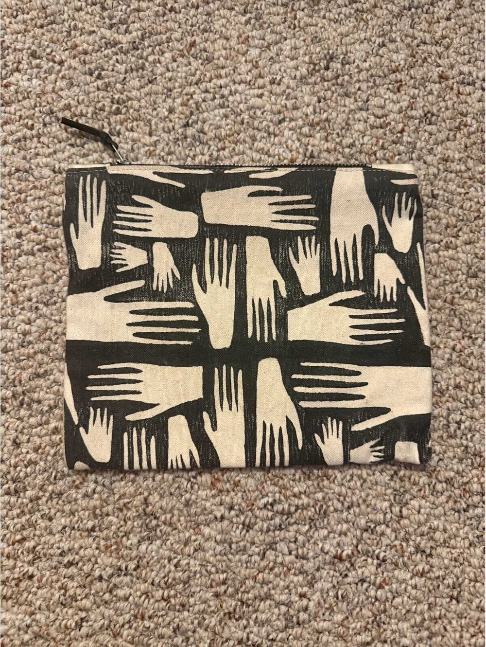 Julia Canright artistic hands screen print black/cream zippered pouch